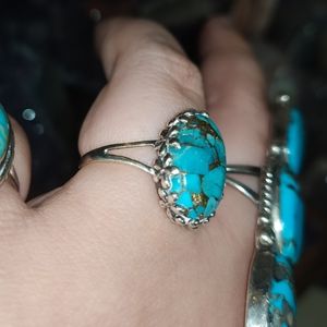 Size 9.25 Sterling Silver Blue Copper Turquoise Ring